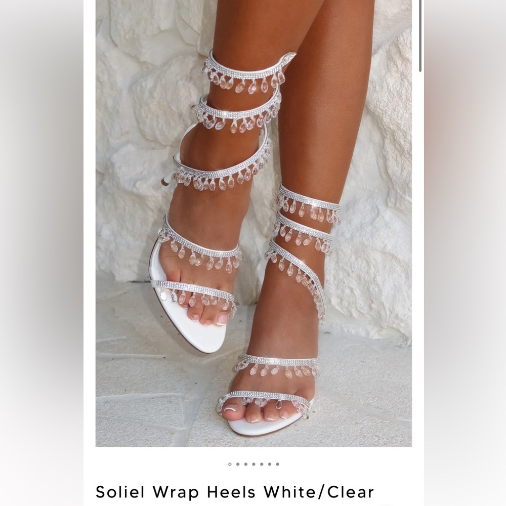 White Fox Soliel Wrap Heels in white / clear